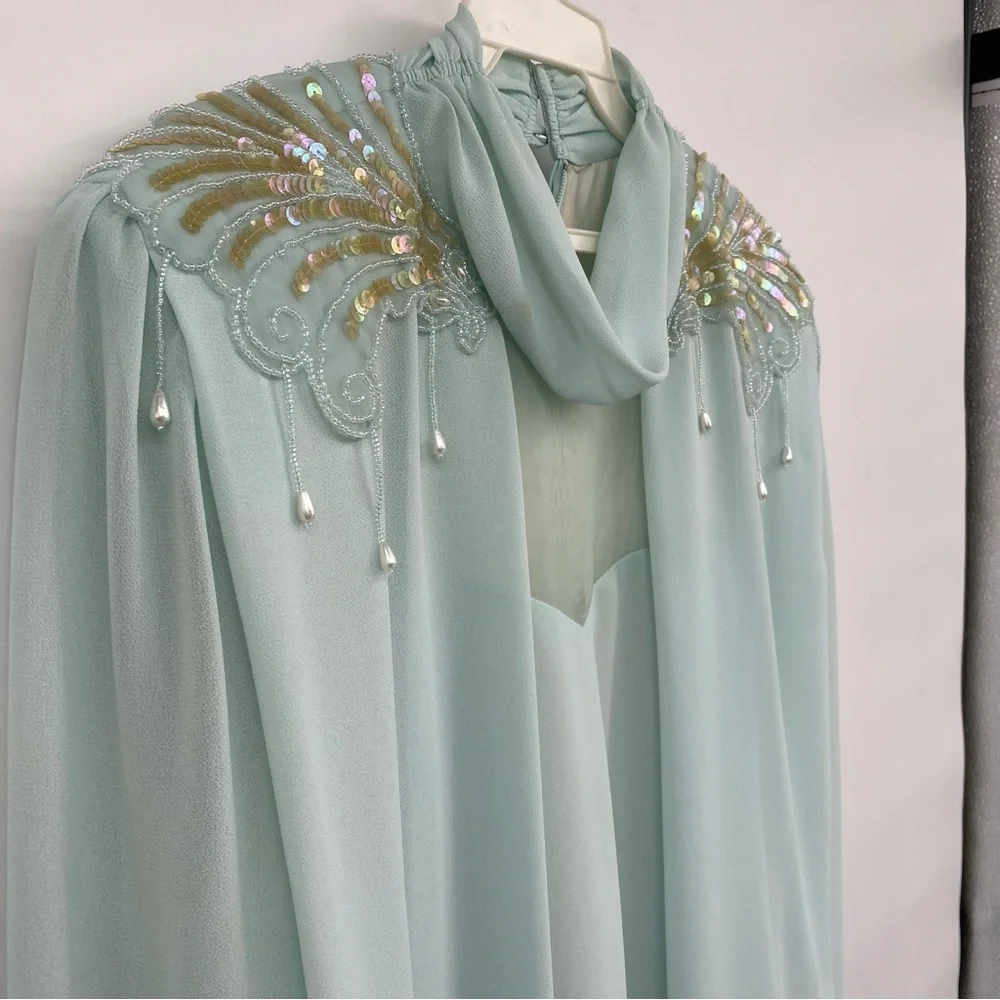 Vintage Ursula of Switzerland Formal Dress Sea Foam Blue Green Mother Of Bride - Picture 6 of 14